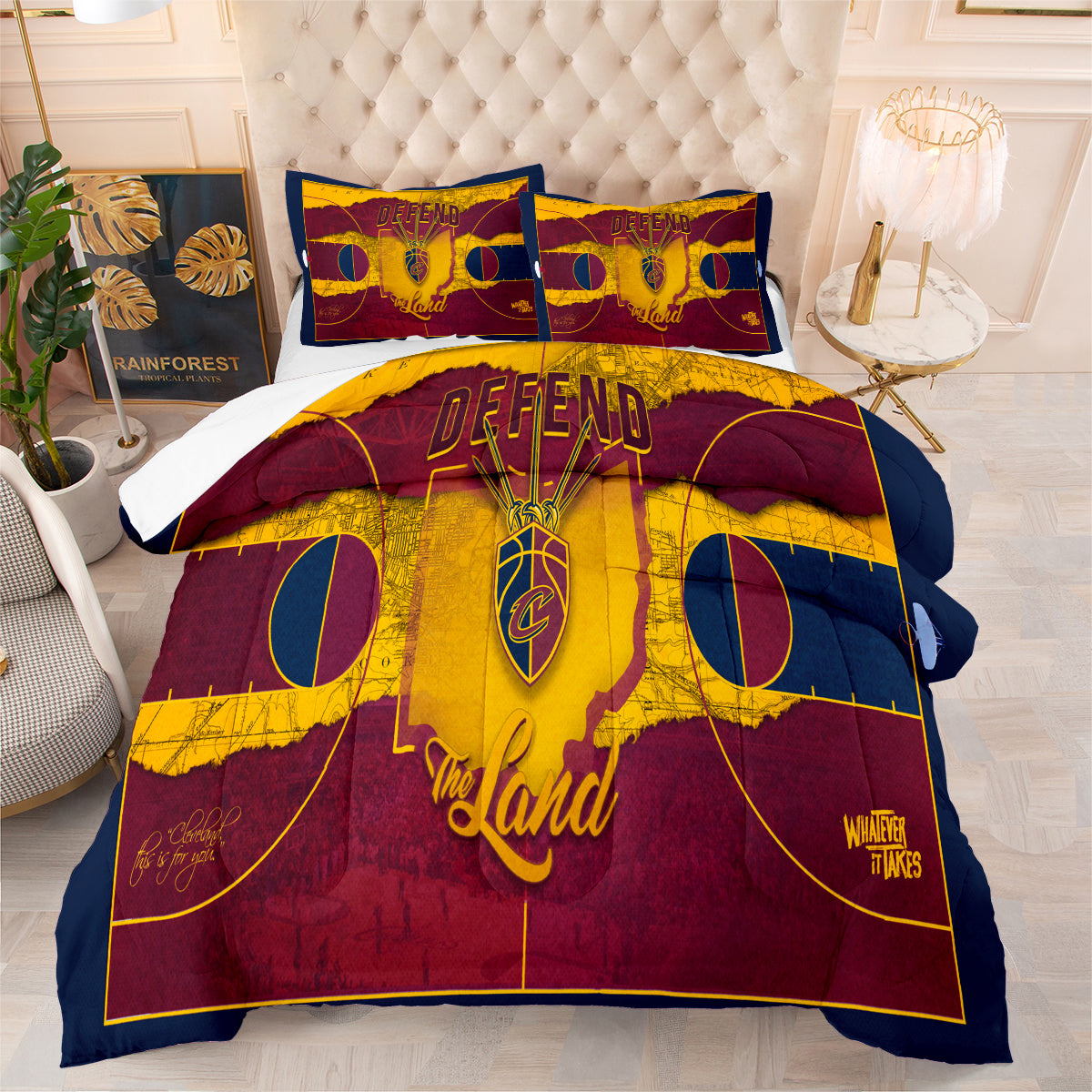 Cleveland Basketball Cavaliers Comforter Pillowcases 3PC Sets Blanket All Season Reversible Quilted Duvet