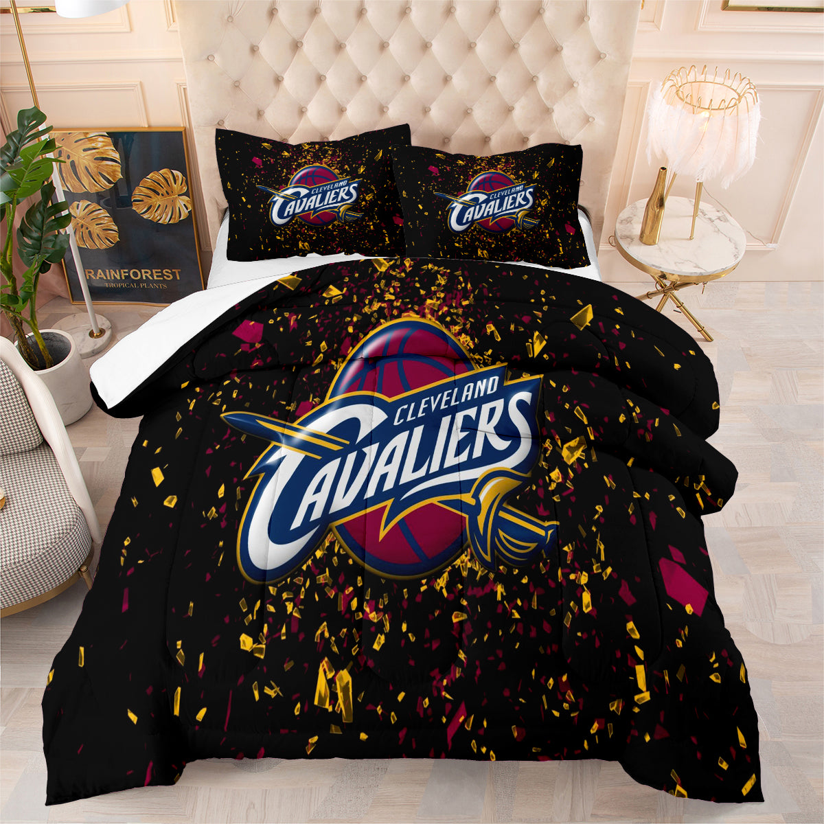 Cleveland Basketball Cavaliers Comforter Pillowcases 3PC Sets Blanket All Season Reversible Quilted Duvet