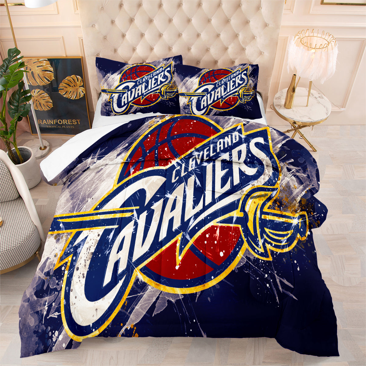 Cleveland Basketball Cavaliers Comforter Pillowcases 3PC Sets Blanket All Season Reversible Quilted Duvet