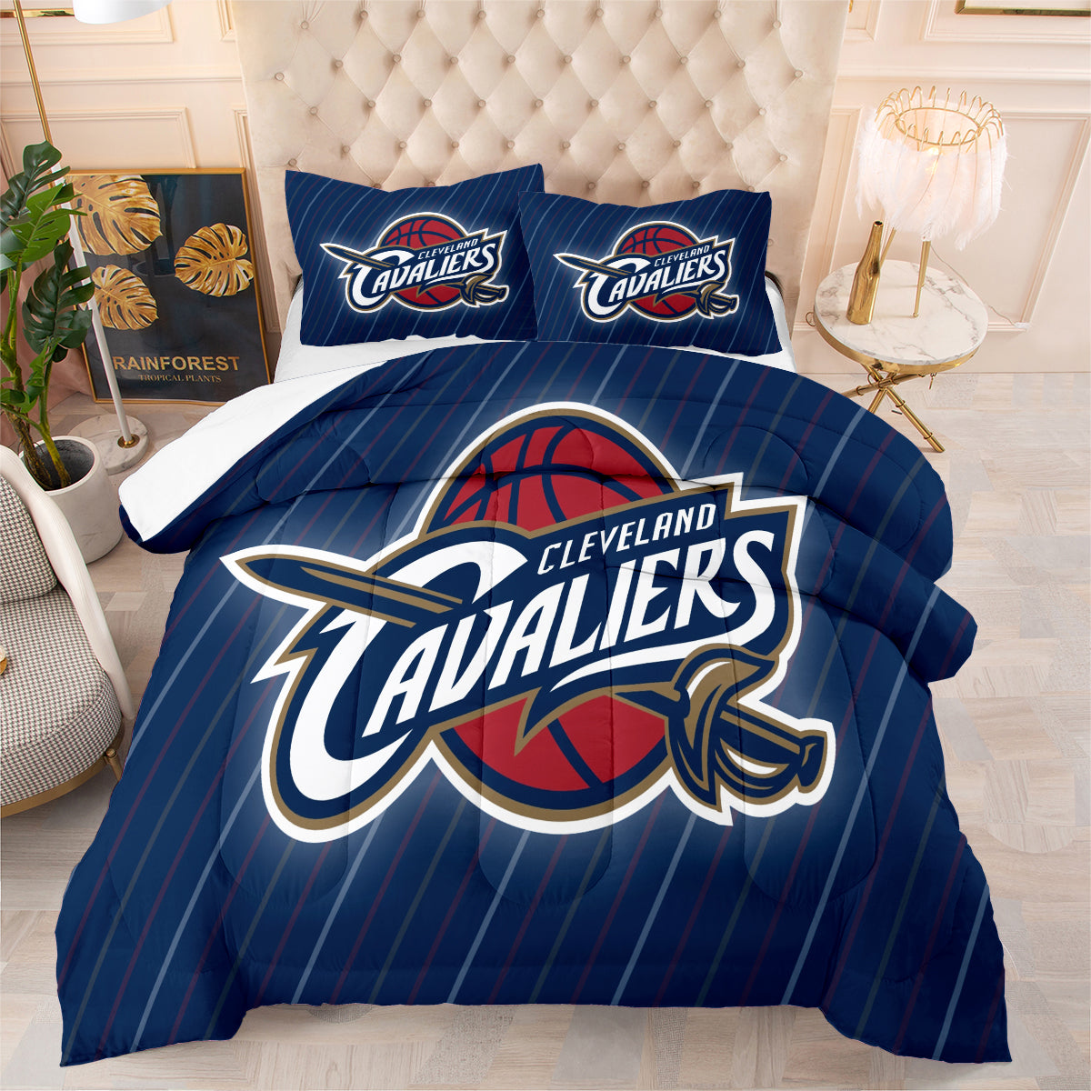 Cleveland Basketball Cavaliers Comforter Pillowcases 3PC Sets Blanket All Season Reversible Quilted Duvet