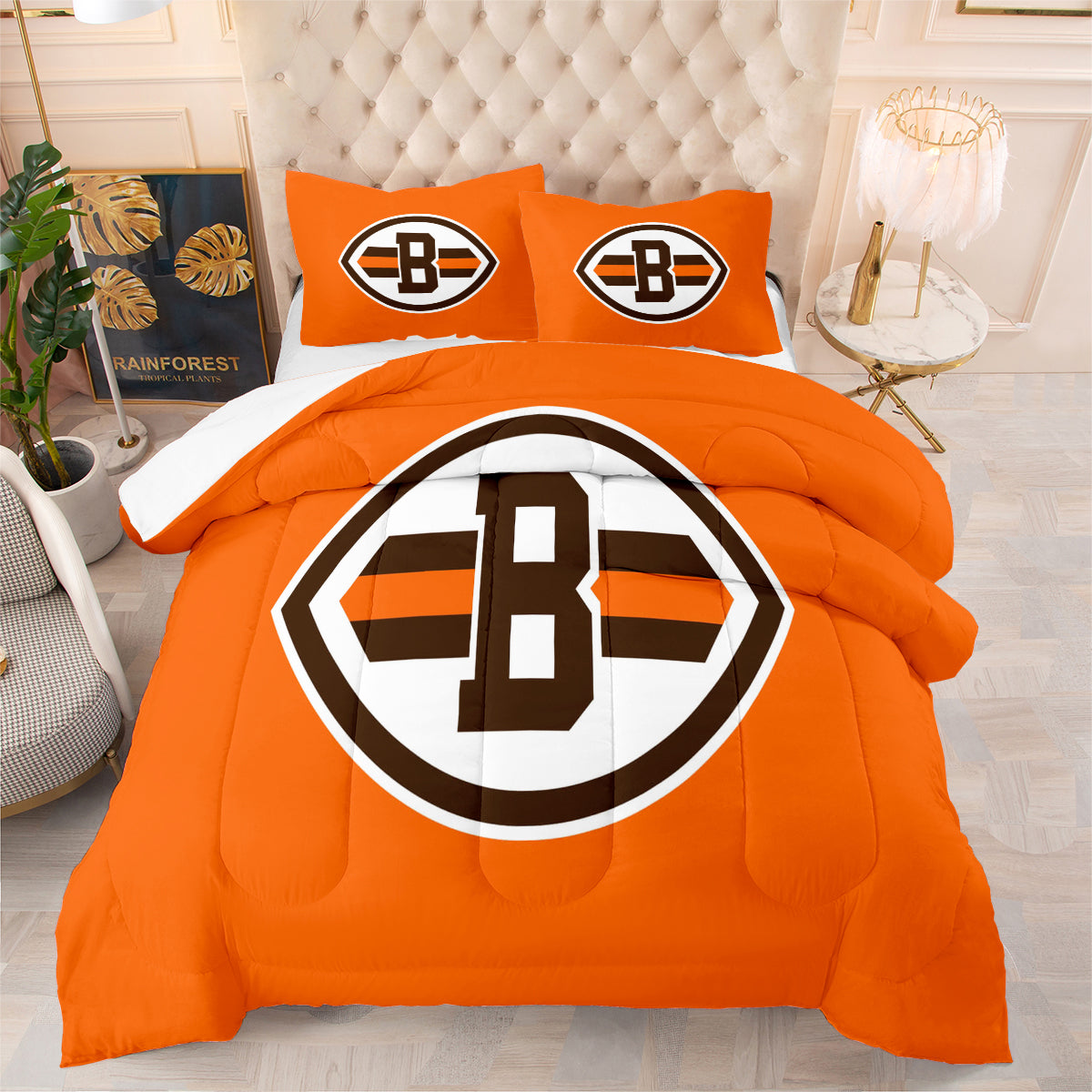 Cleveland Rugby Football Browns Comforter Pillowcases 3PC Sets Blanket All Season Reversible Quilted Duvet