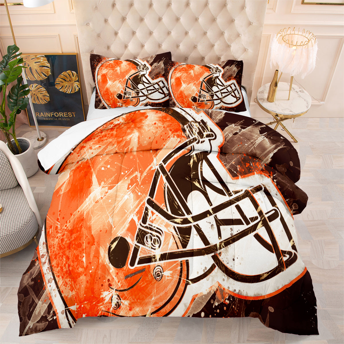 Cleveland Rugby Football Browns Comforter Pillowcases 3PC Sets Blanket All Season Reversible Quilted Duvet