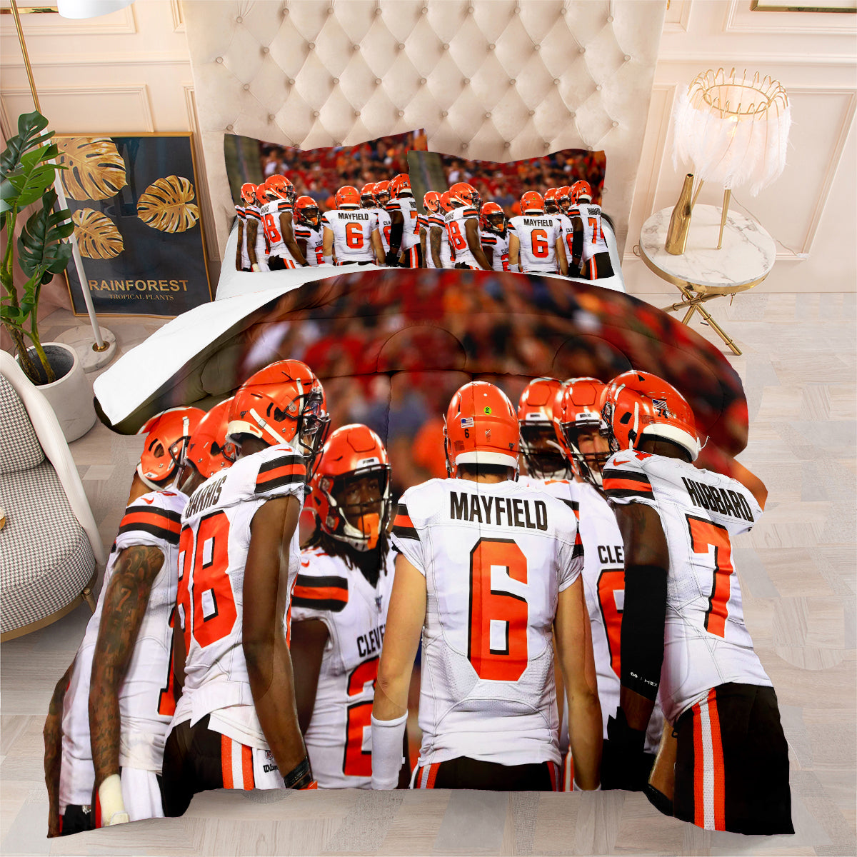 Cleveland Rugby Football Browns Comforter Pillowcases 3PC Sets Blanket All Season Reversible Quilted Duvet