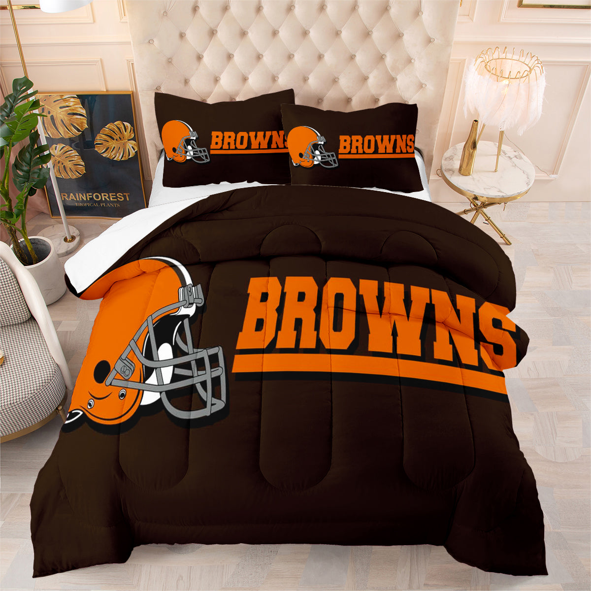 Cleveland Rugby Football Browns Comforter Pillowcases 3PC Sets Blanket All Season Reversible Quilted Duvet