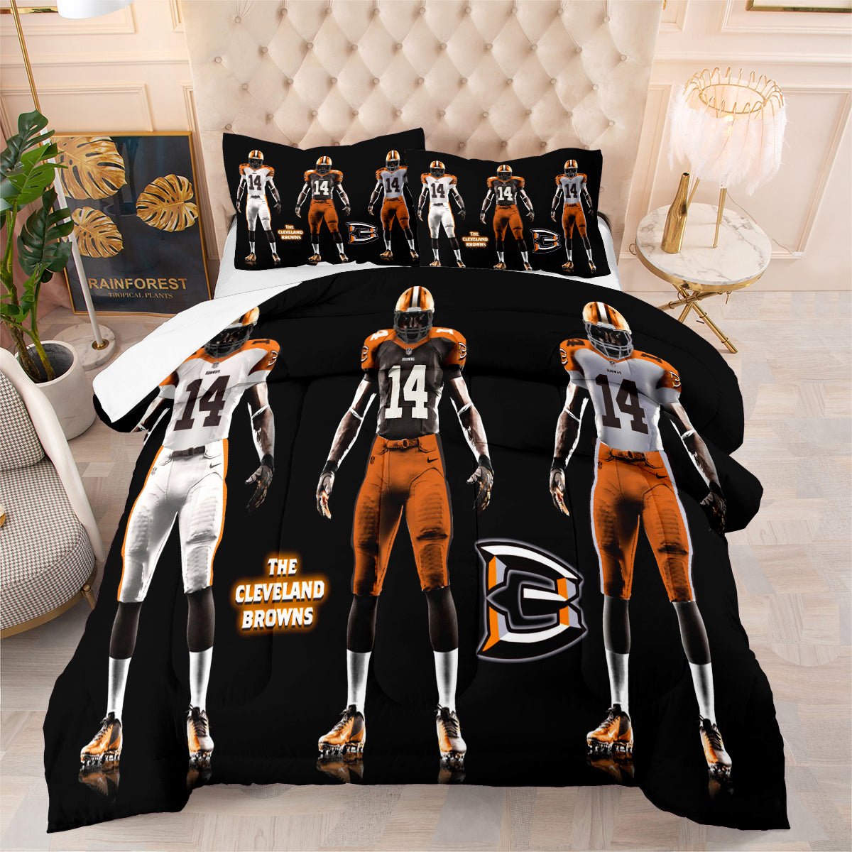 Cleveland Rugby Football Browns Comforter Pillowcases 3PC Sets Blanket All Season Reversible Quilted Duvet