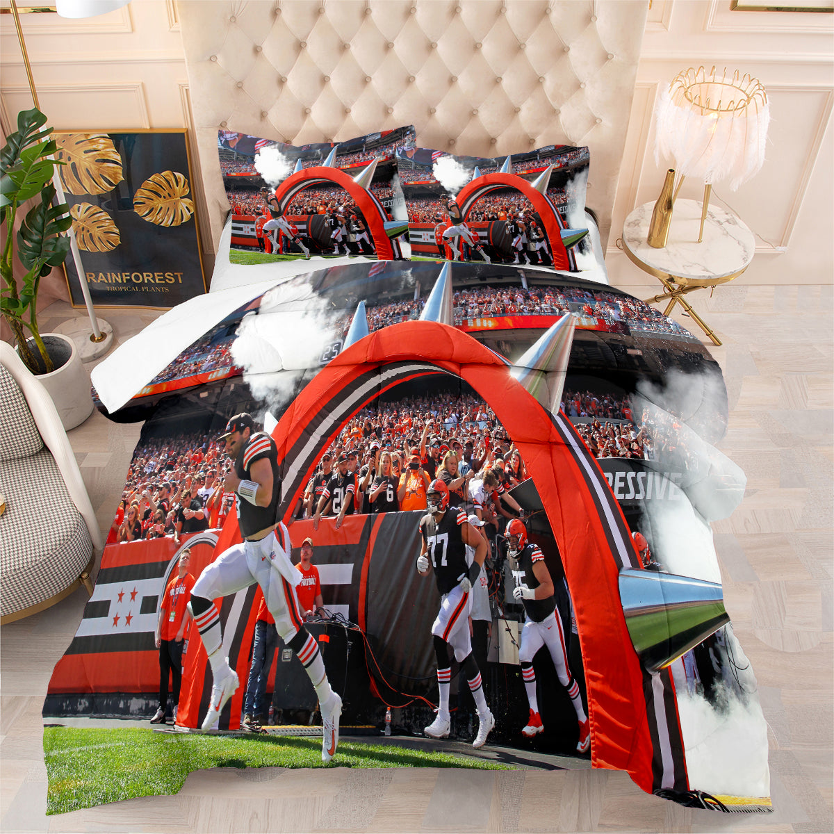 Cleveland Rugby Football Browns Comforter Pillowcases 3PC Sets Blanket All Season Reversible Quilted Duvet