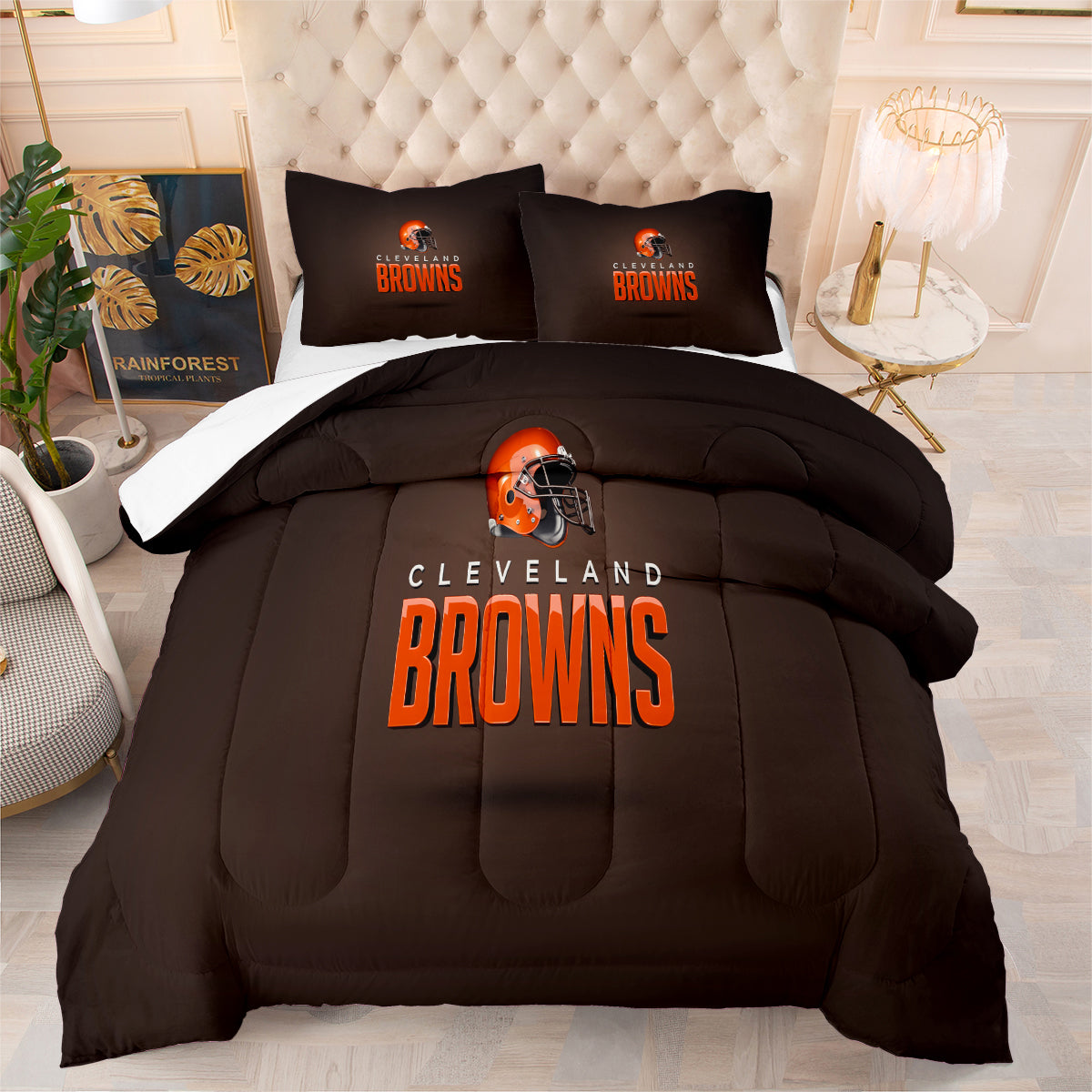 Cleveland Rugby Football Browns Comforter Pillowcases 3PC Sets Blanket All Season Reversible Quilted Duvet