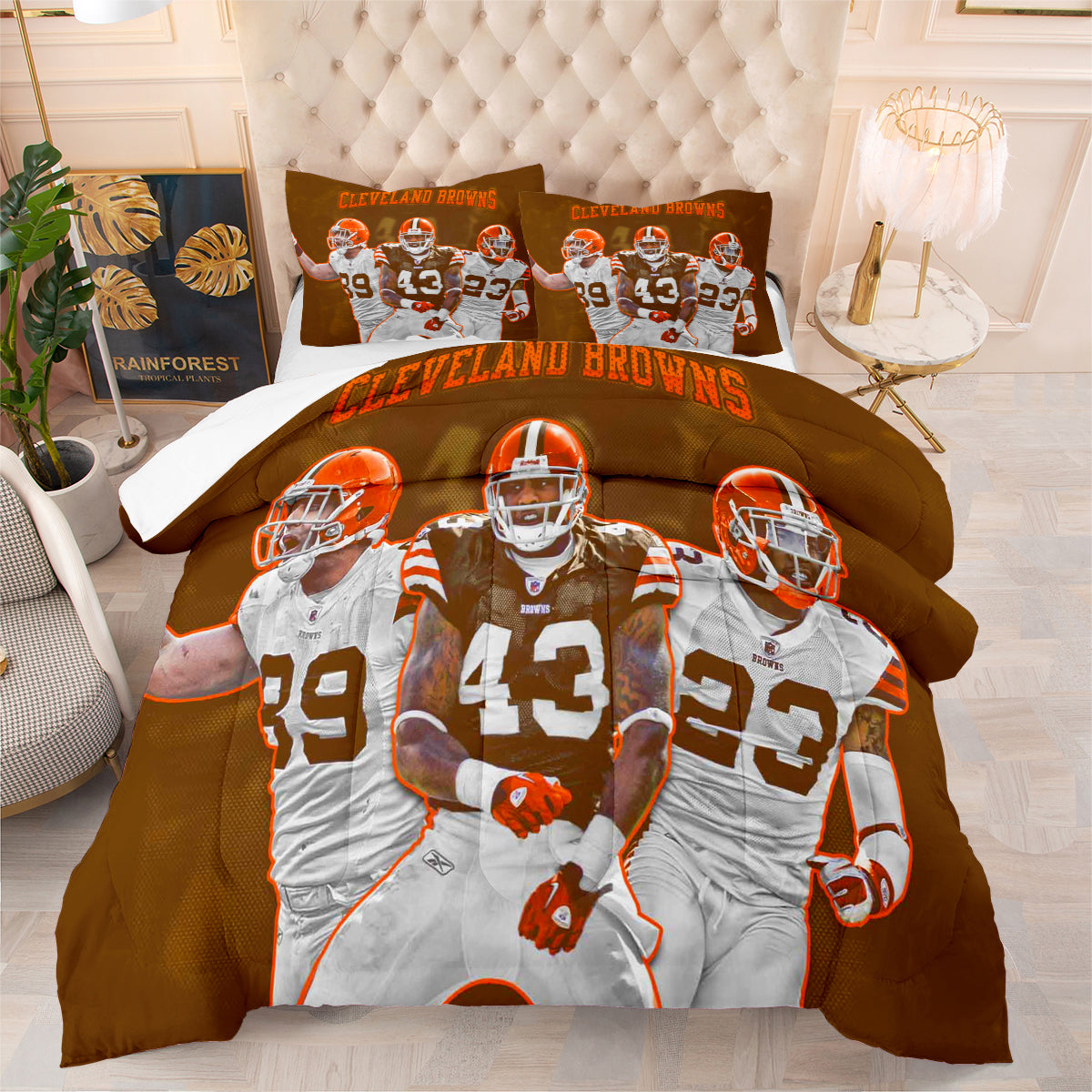 Cleveland Rugby Football Browns Comforter Pillowcases 3PC Sets Blanket All Season Reversible Quilted Duvet