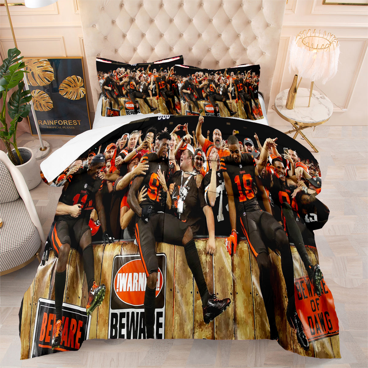 Cleveland Rugby Football Browns Comforter Pillowcases 3PC Sets Blanket All Season Reversible Quilted Duvet