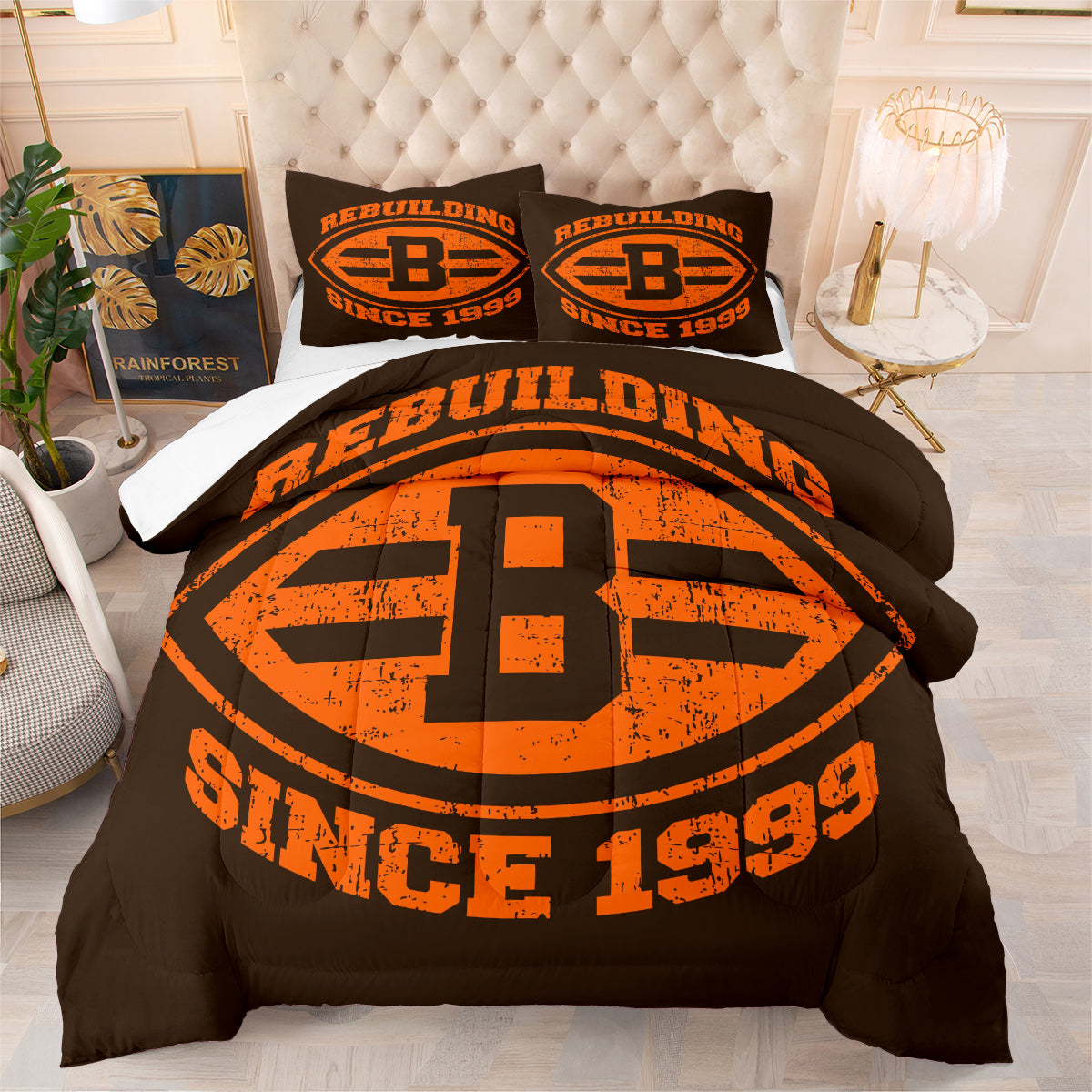 Cleveland Rugby Football Browns Comforter Pillowcases 3PC Sets Blanket All Season Reversible Quilted Duvet