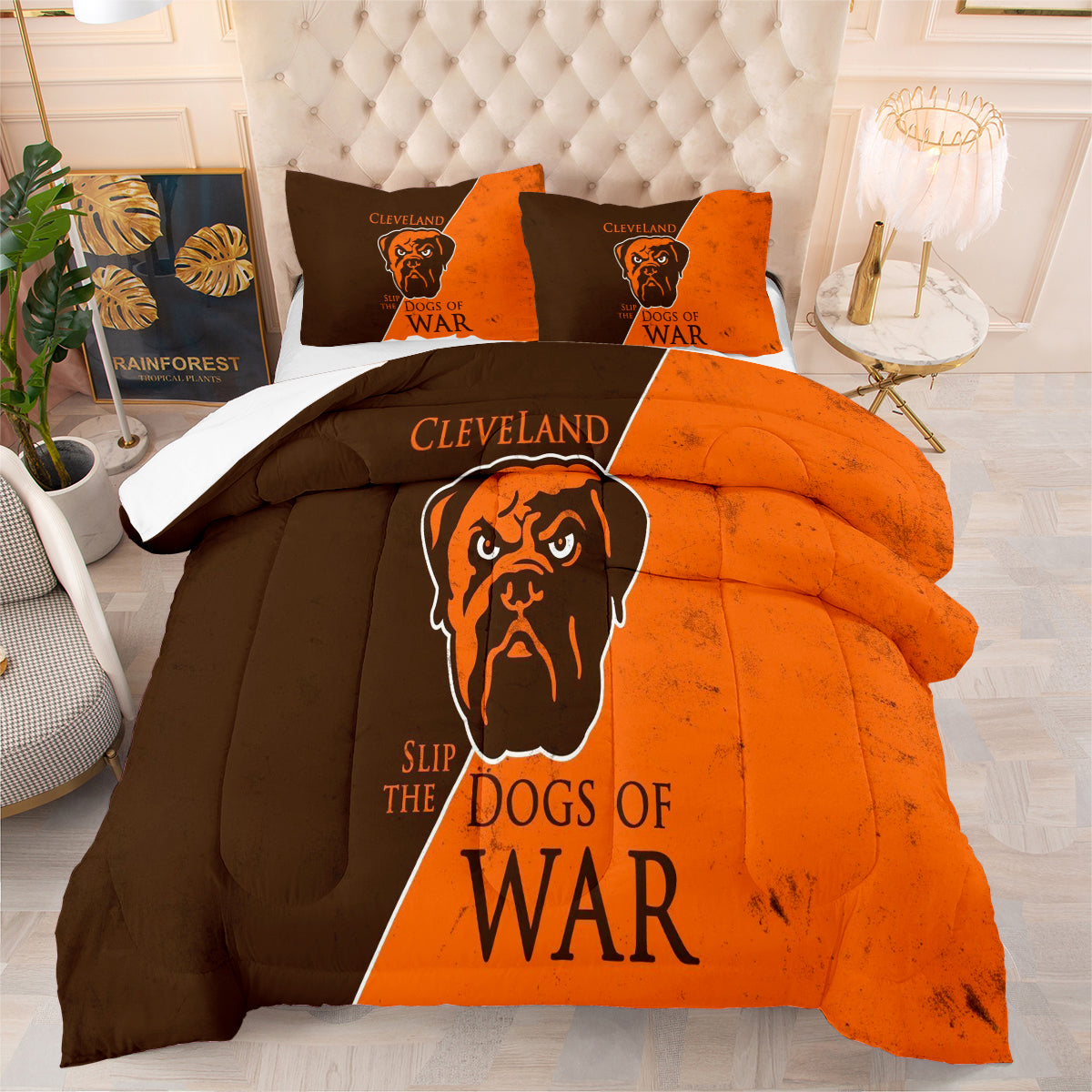 Cleveland Rugby Football Browns Comforter Pillowcases 3PC Sets Blanket All Season Reversible Quilted Duvet