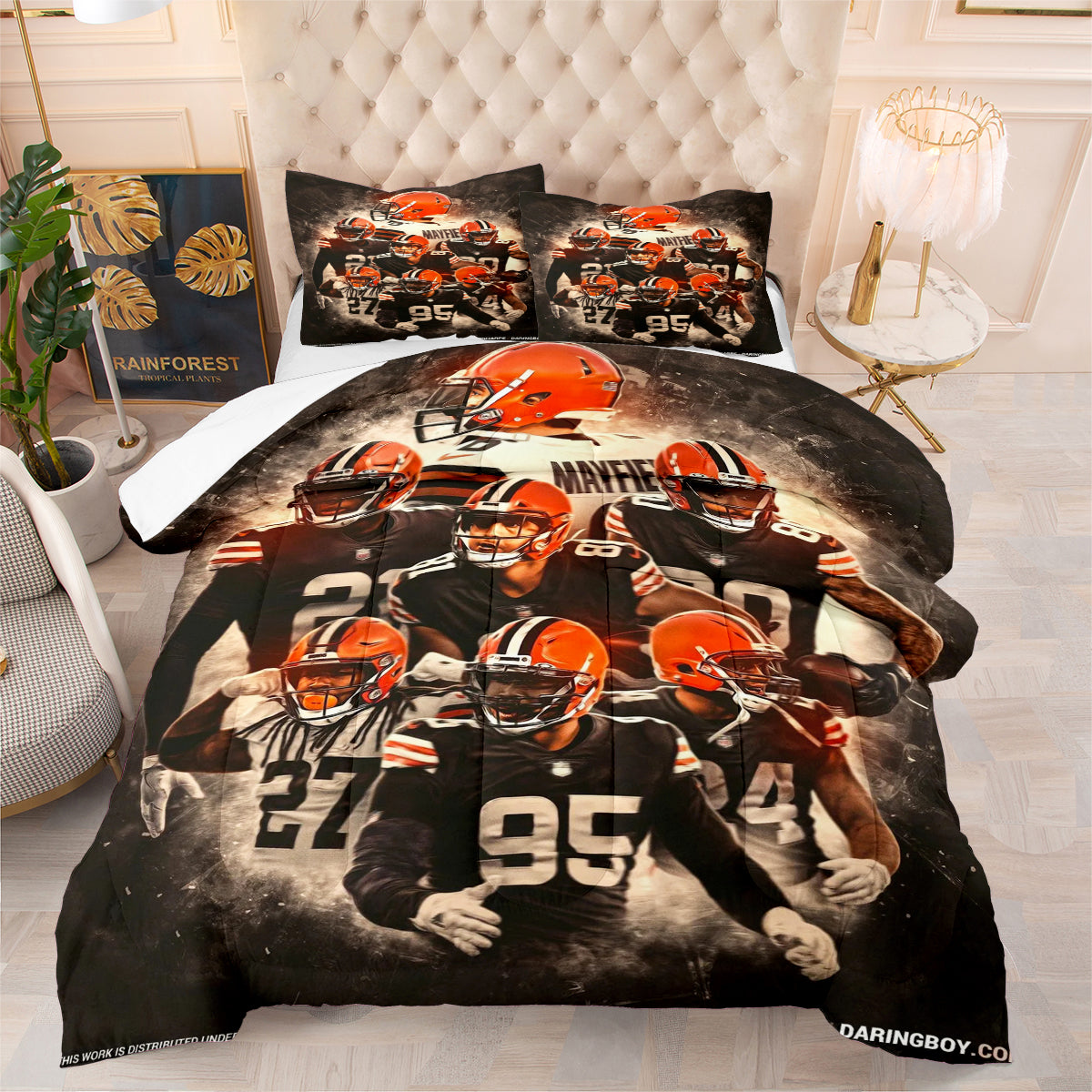 Cleveland Rugby Football Browns Comforter Pillowcases 3PC Sets Blanket All Season Reversible Quilted Duvet