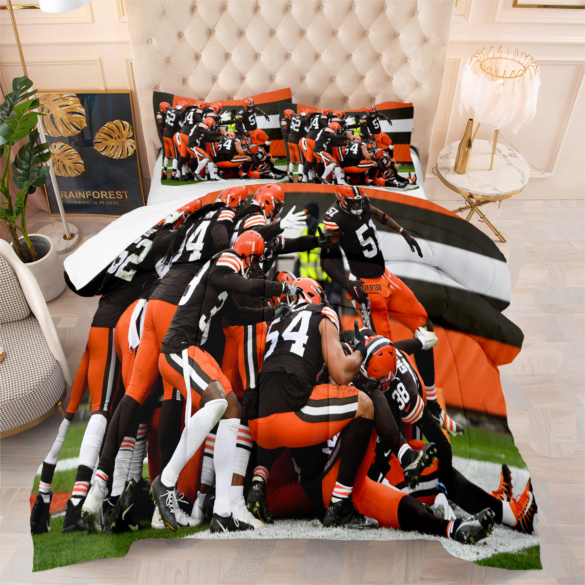 Cleveland Rugby Football Browns Comforter Pillowcases 3PC Sets Blanket All Season Reversible Quilted Duvet