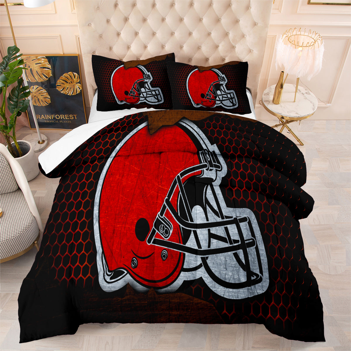 Cleveland Rugby Football Browns Comforter Pillowcases 3PC Sets Blanket All Season Reversible Quilted Duvet