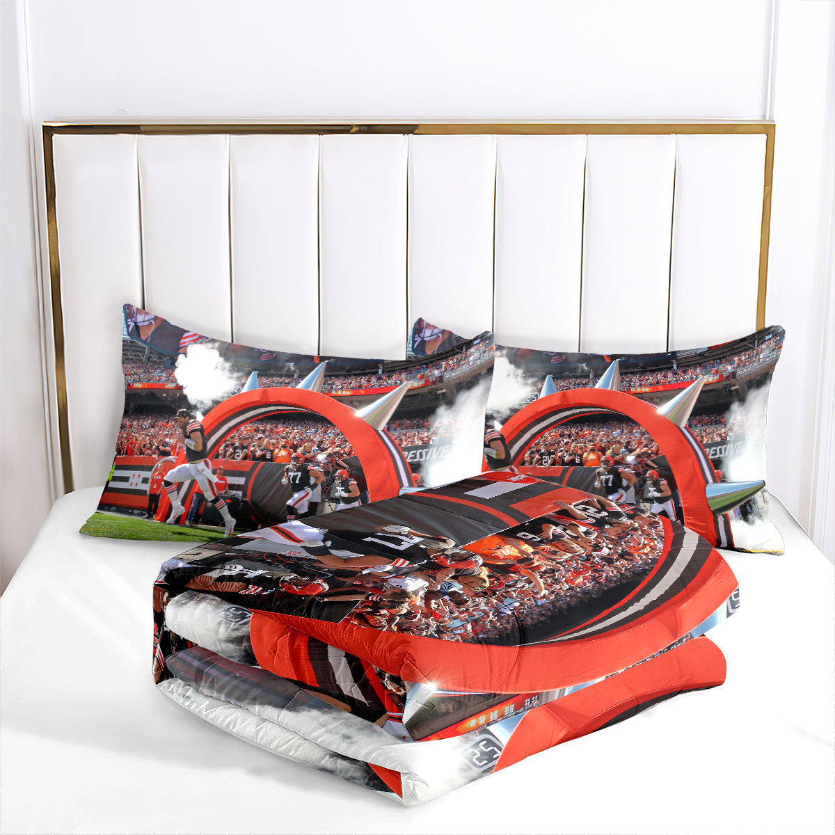 Cleveland Rugby Football Browns Comforter Pillowcases 3PC Sets Blanket All Season Reversible Quilted Duvet