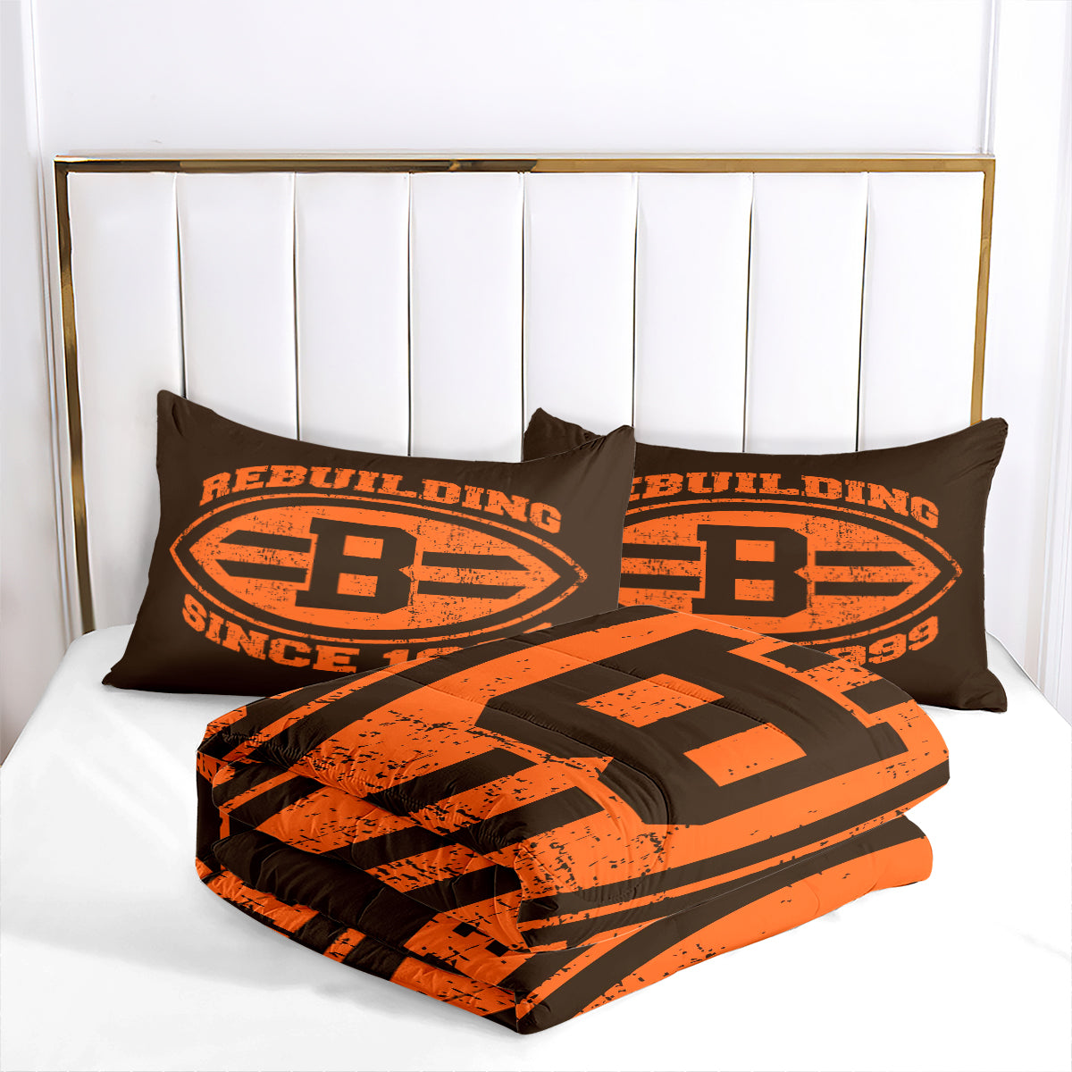 Cleveland Rugby Football Browns Comforter Pillowcases 3PC Sets Blanket All Season Reversible Quilted Duvet