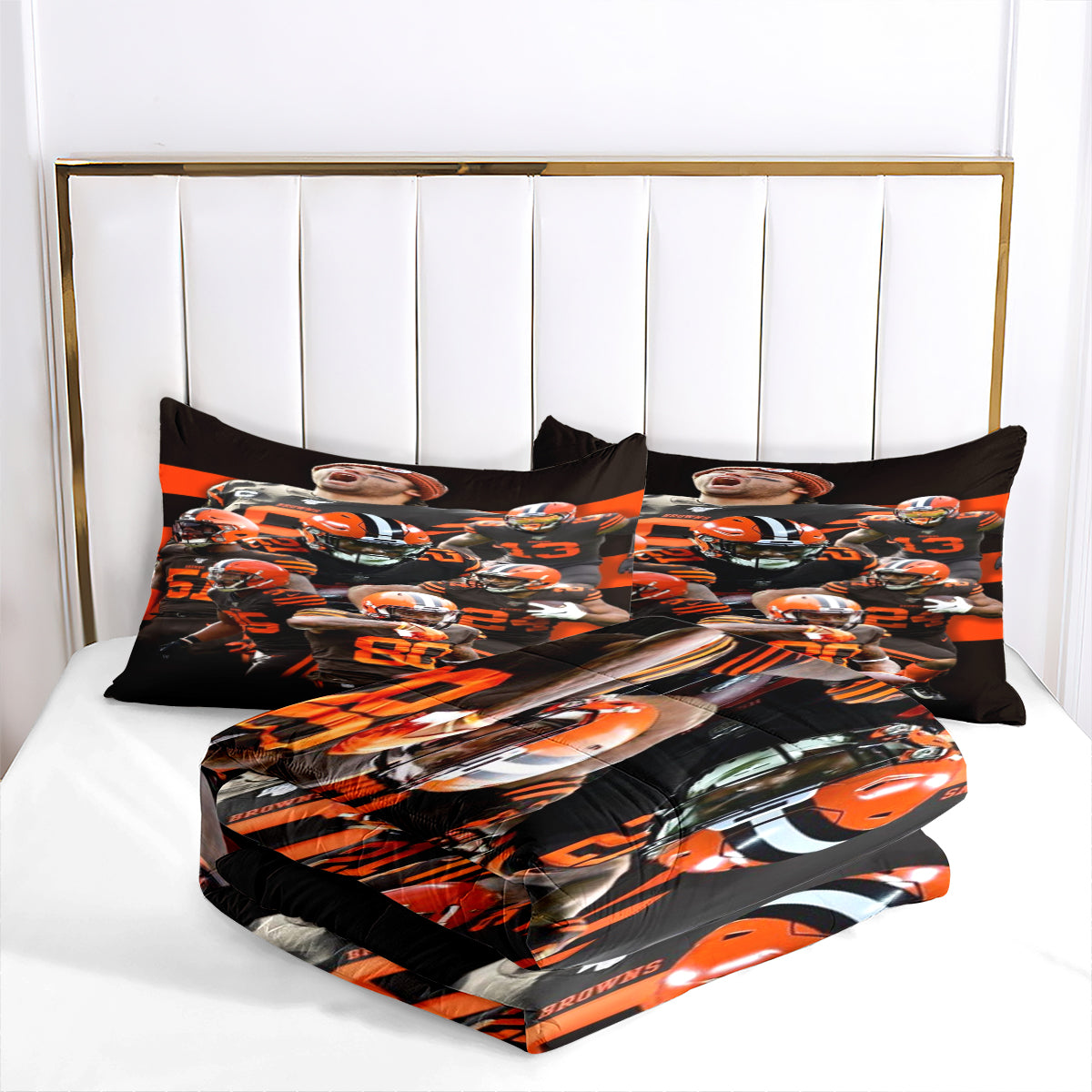 Cleveland Rugby Football Browns Comforter Pillowcases 3PC Sets Blanket All Season Reversible Quilted Duvet