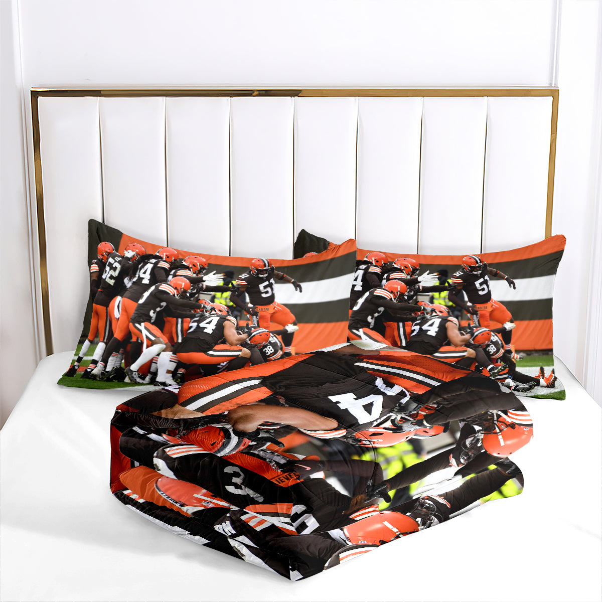 Cleveland Rugby Football Browns Comforter Pillowcases 3PC Sets Blanket All Season Reversible Quilted Duvet