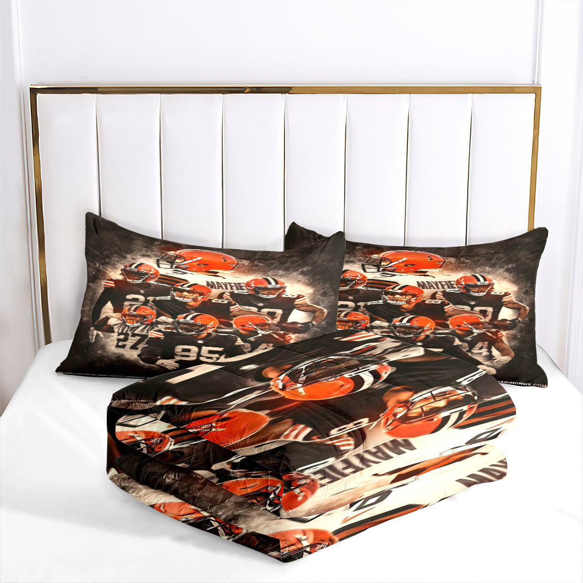 Cleveland Rugby Football Browns Comforter Pillowcases 3PC Sets Blanket All Season Reversible Quilted Duvet