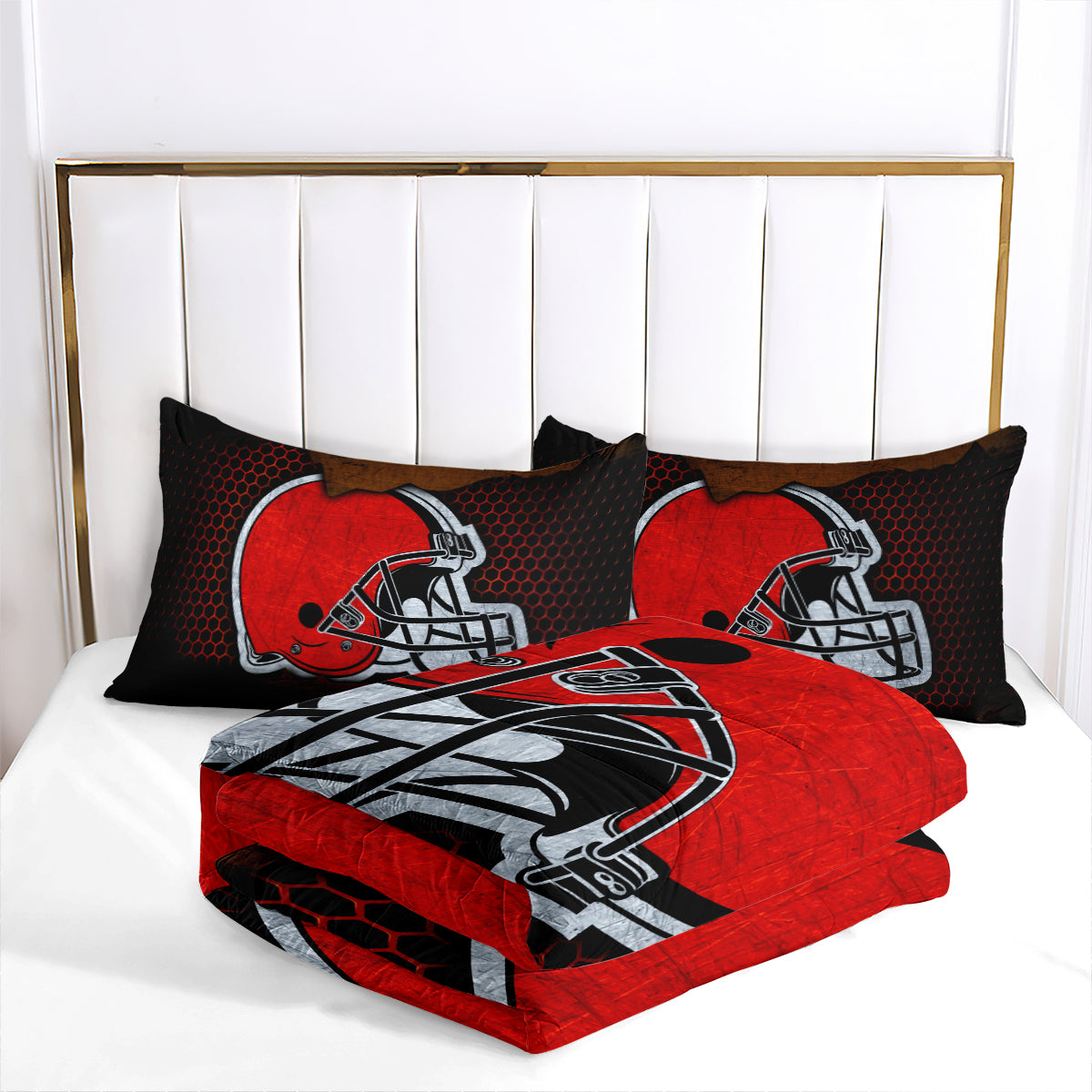 Cleveland Rugby Football Browns Comforter Pillowcases 3PC Sets Blanket All Season Reversible Quilted Duvet