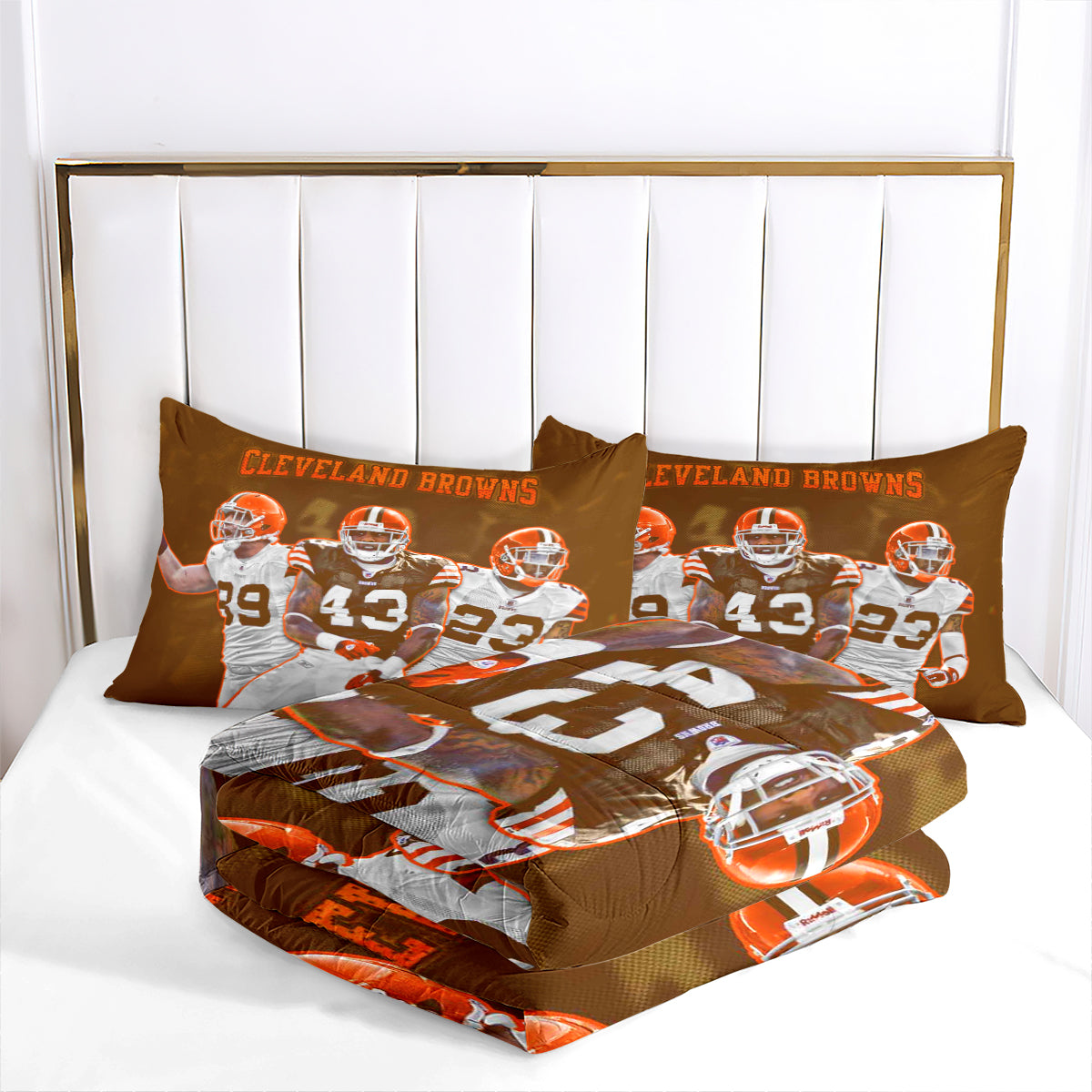 Cleveland Rugby Football Browns Comforter Pillowcases 3PC Sets Blanket All Season Reversible Quilted Duvet