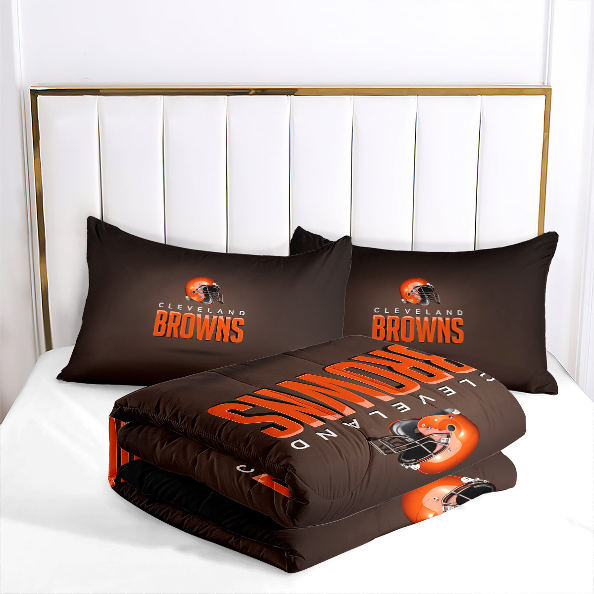 Cleveland Rugby Football Browns Comforter Pillowcases 3PC Sets Blanket All Season Reversible Quilted Duvet