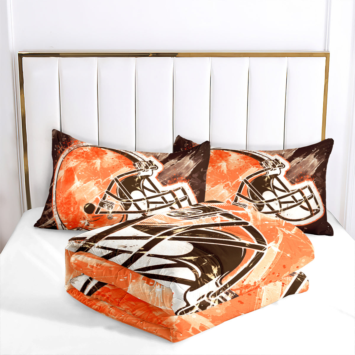 Cleveland Rugby Football Browns Comforter Pillowcases 3PC Sets Blanket All Season Reversible Quilted Duvet