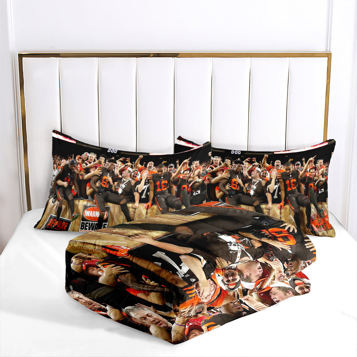 Cleveland Rugby Football Browns Comforter Pillowcases 3PC Sets Blanket All Season Reversible Quilted Duvet