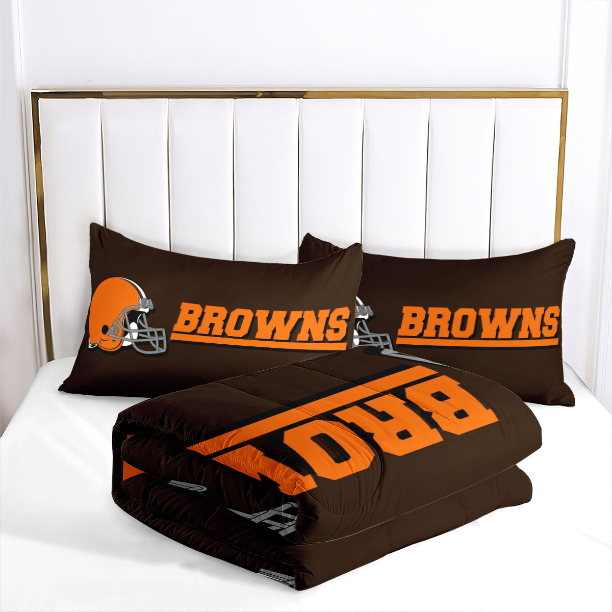 Cleveland Rugby Football Browns Comforter Pillowcases 3PC Sets Blanket All Season Reversible Quilted Duvet