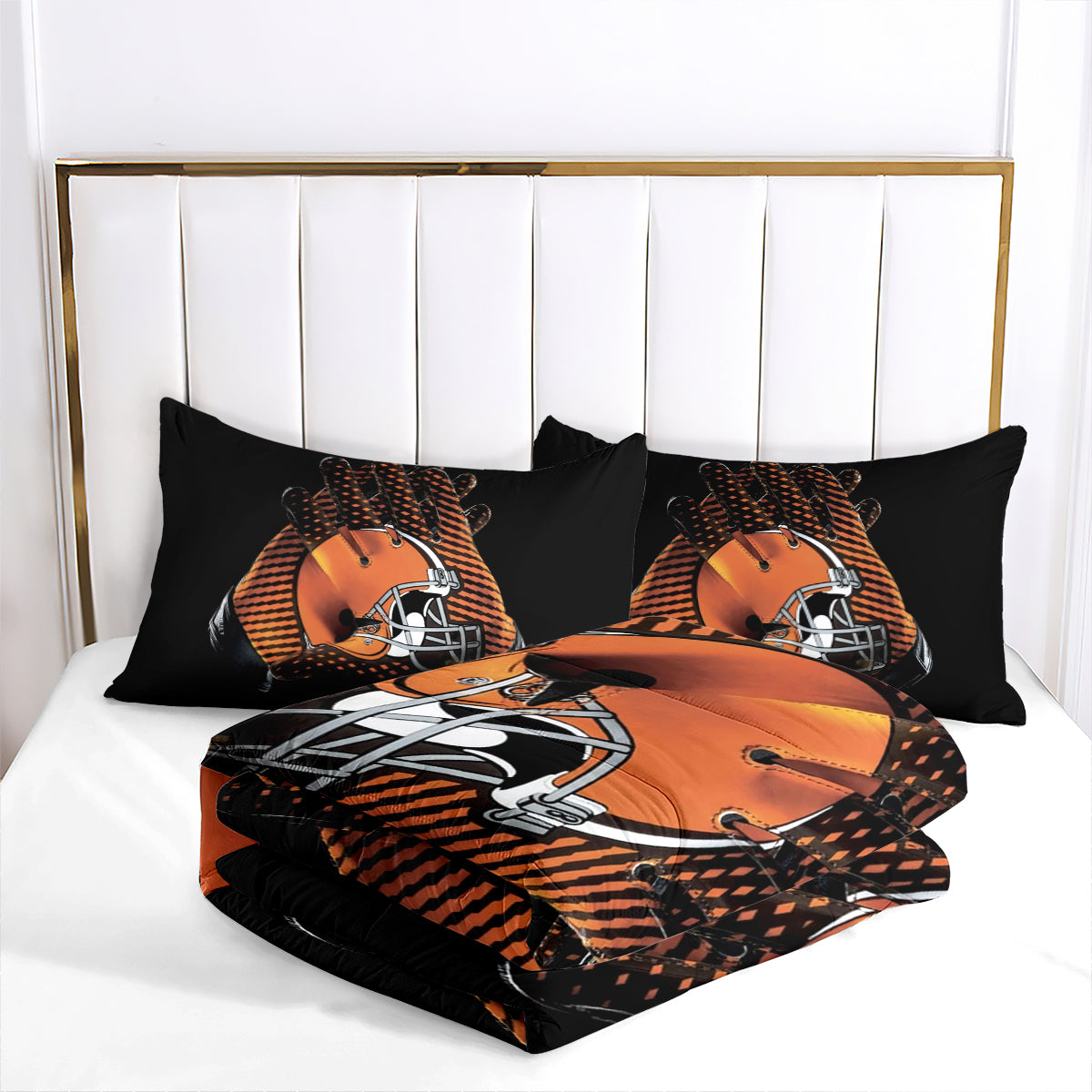 Cleveland Rugby Football Browns Comforter Pillowcases 3PC Sets Blanket All Season Reversible Quilted Duvet