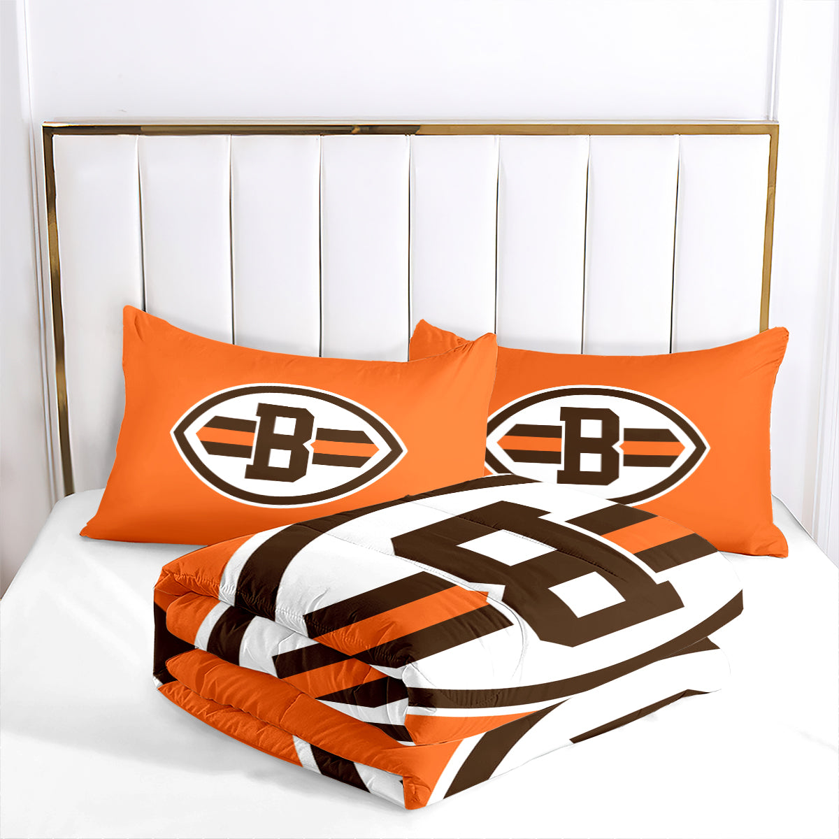 Cleveland Rugby Football Browns Comforter Pillowcases 3PC Sets Blanket All Season Reversible Quilted Duvet