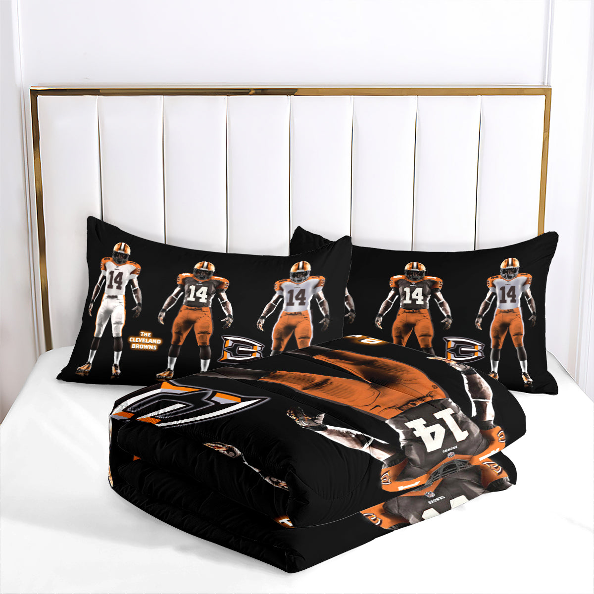 Cleveland Rugby Football Browns Comforter Pillowcases 3PC Sets Blanket All Season Reversible Quilted Duvet