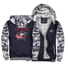 Columbus Blue Jackets Hockey Team  Unisex Lined Hoodie Fleece Sweatshirt Full Zipper Hooded Thicken Jacket