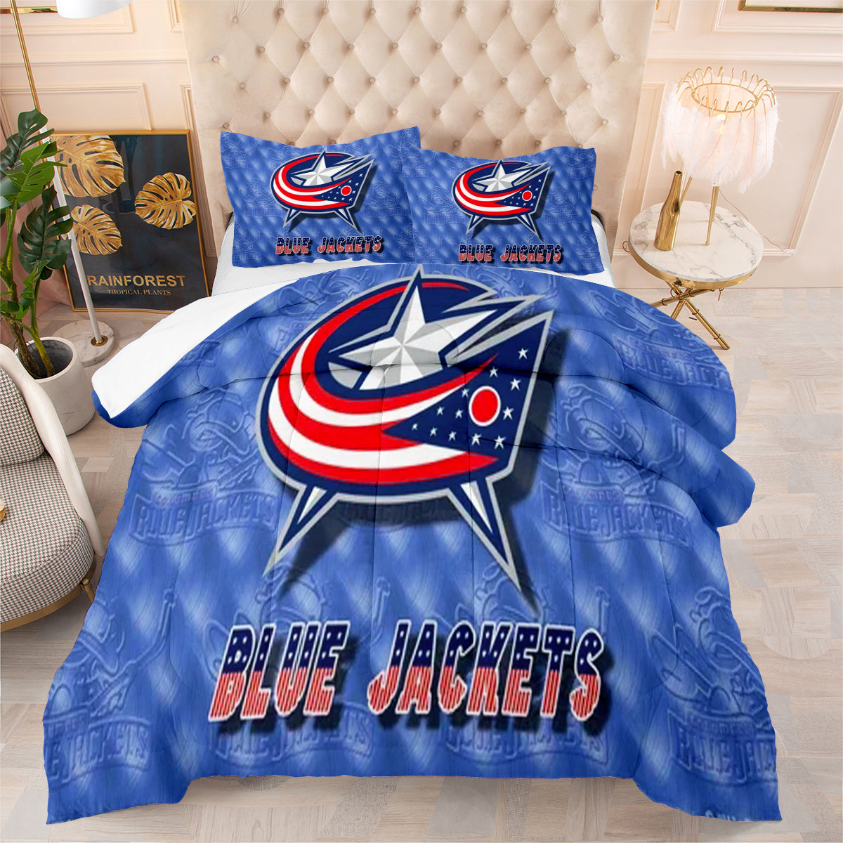 Columbus Hockey Blue Jackets Comforter Pillowcases 3PC Sets Blanket All Season Reversible Quilted Duvet