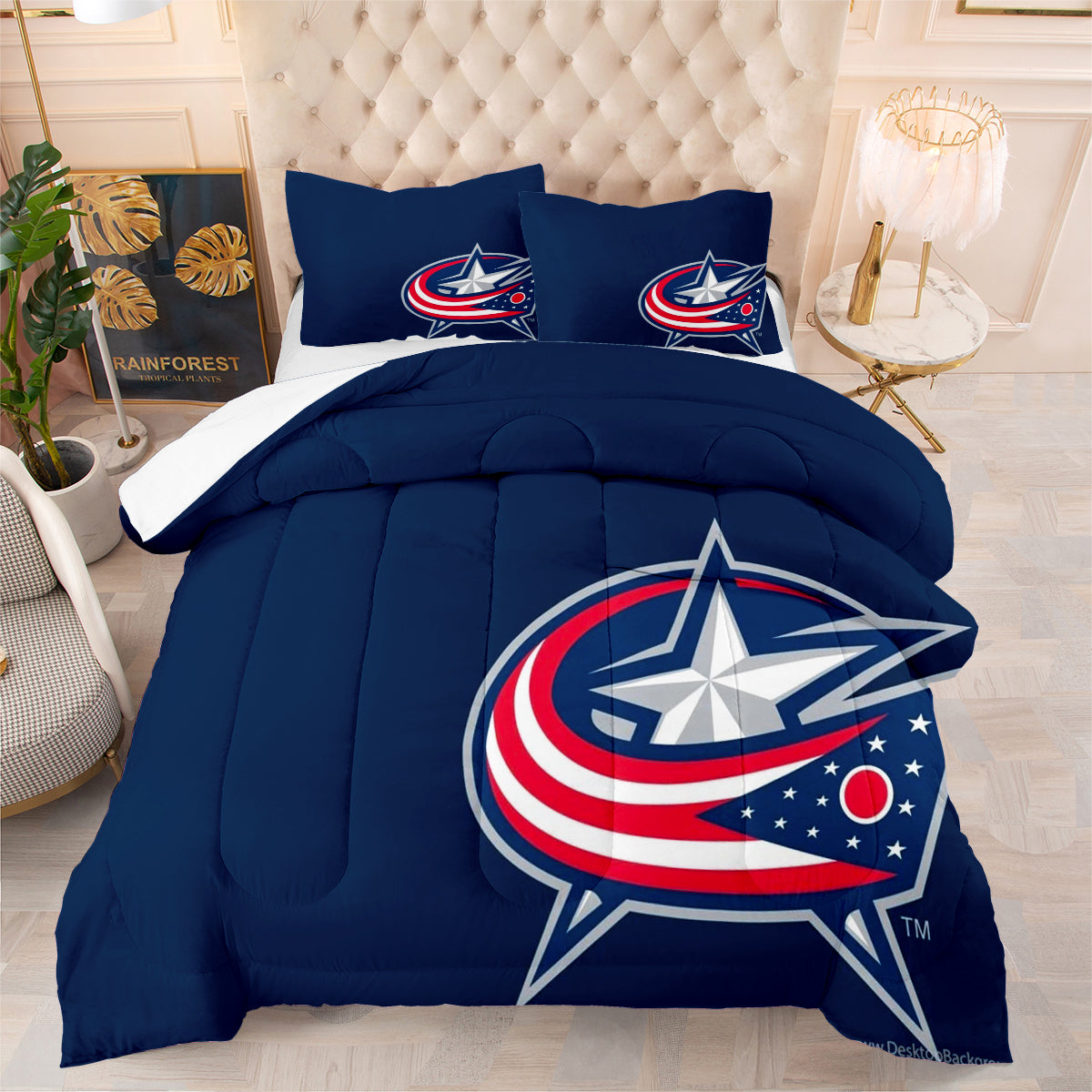 Columbus Hockey Blue Jackets Comforter Pillowcases 3PC Sets Blanket All Season Reversible Quilted Duvet