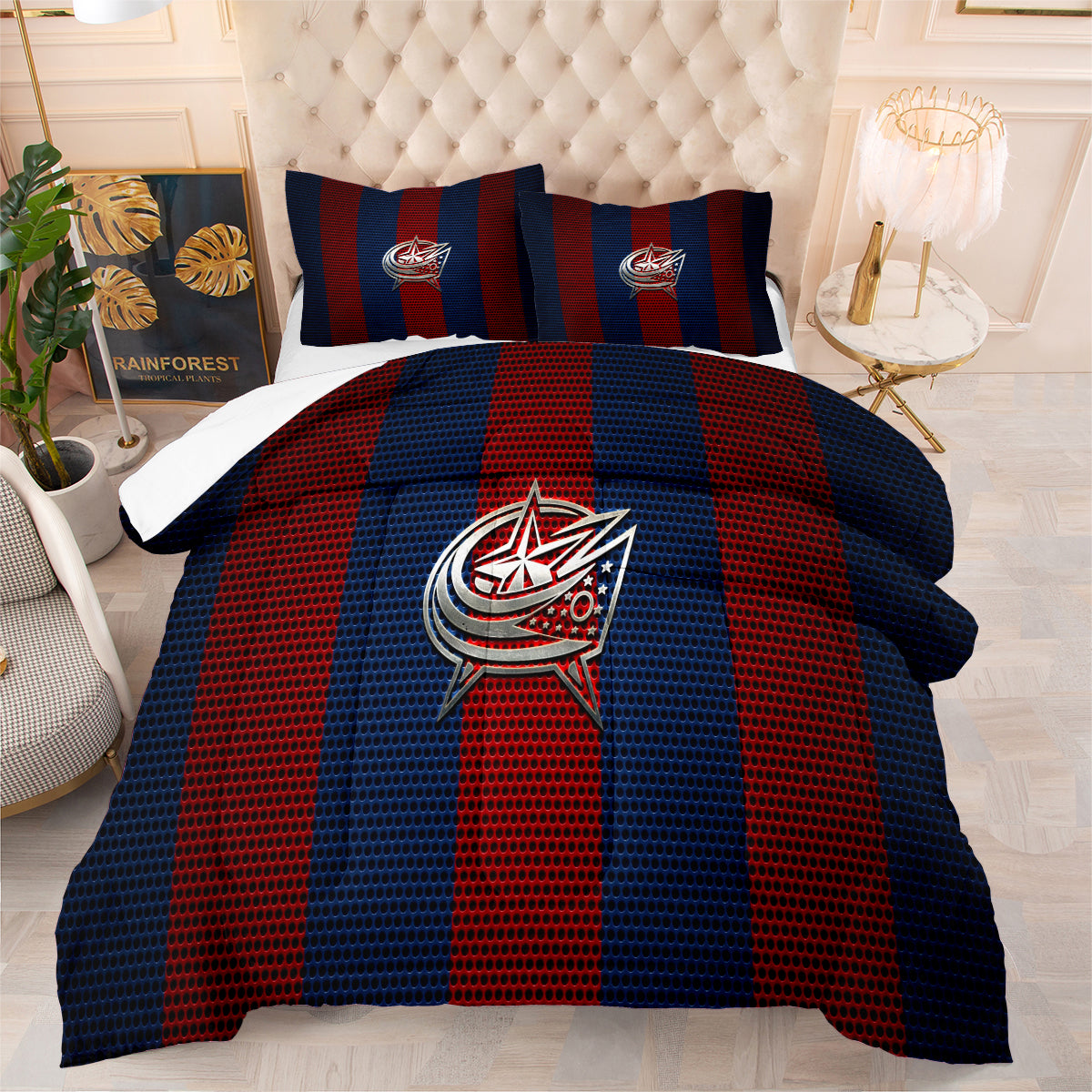 Columbus Hockey Blue Jackets Comforter Pillowcases 3PC Sets Blanket All Season Reversible Quilted Duvet