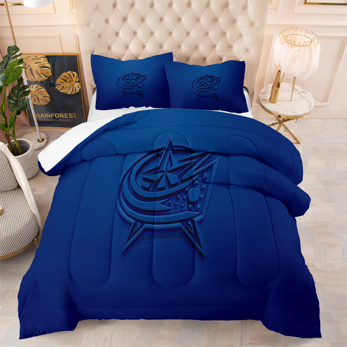 Columbus Hockey Blue Jackets Comforter Pillowcases 3PC Sets Blanket All Season Reversible Quilted Duvet