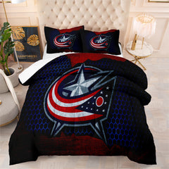 Columbus Hockey Blue Jackets Comforter Pillowcases 3PC Sets Blanket All Season Reversible Quilted Duvet