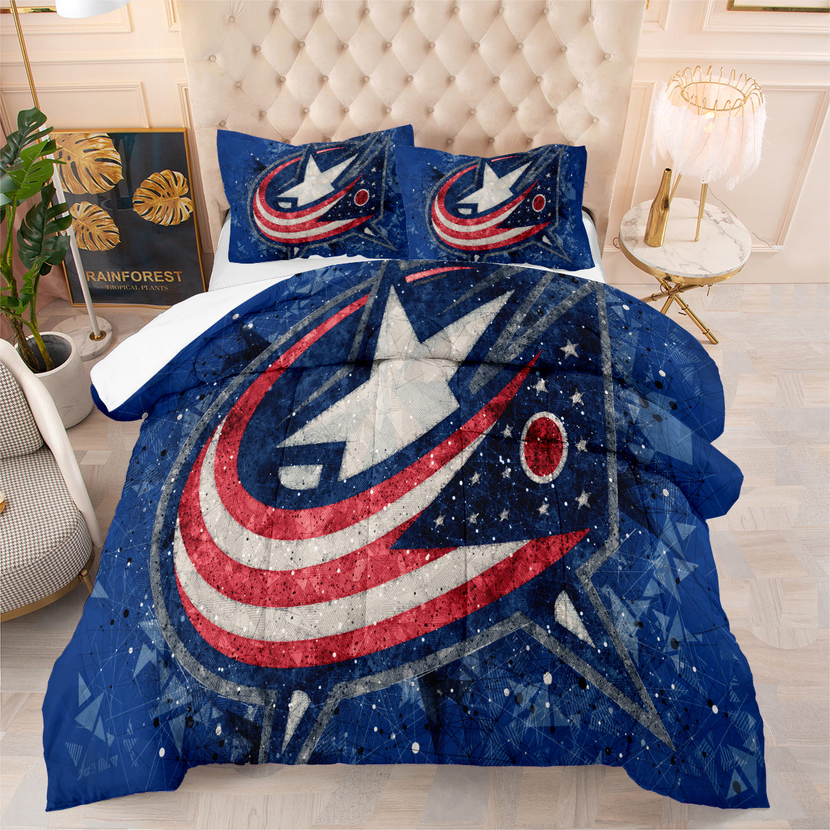 Columbus Hockey Blue Jackets Comforter Pillowcases 3PC Sets Blanket All Season Reversible Quilted Duvet