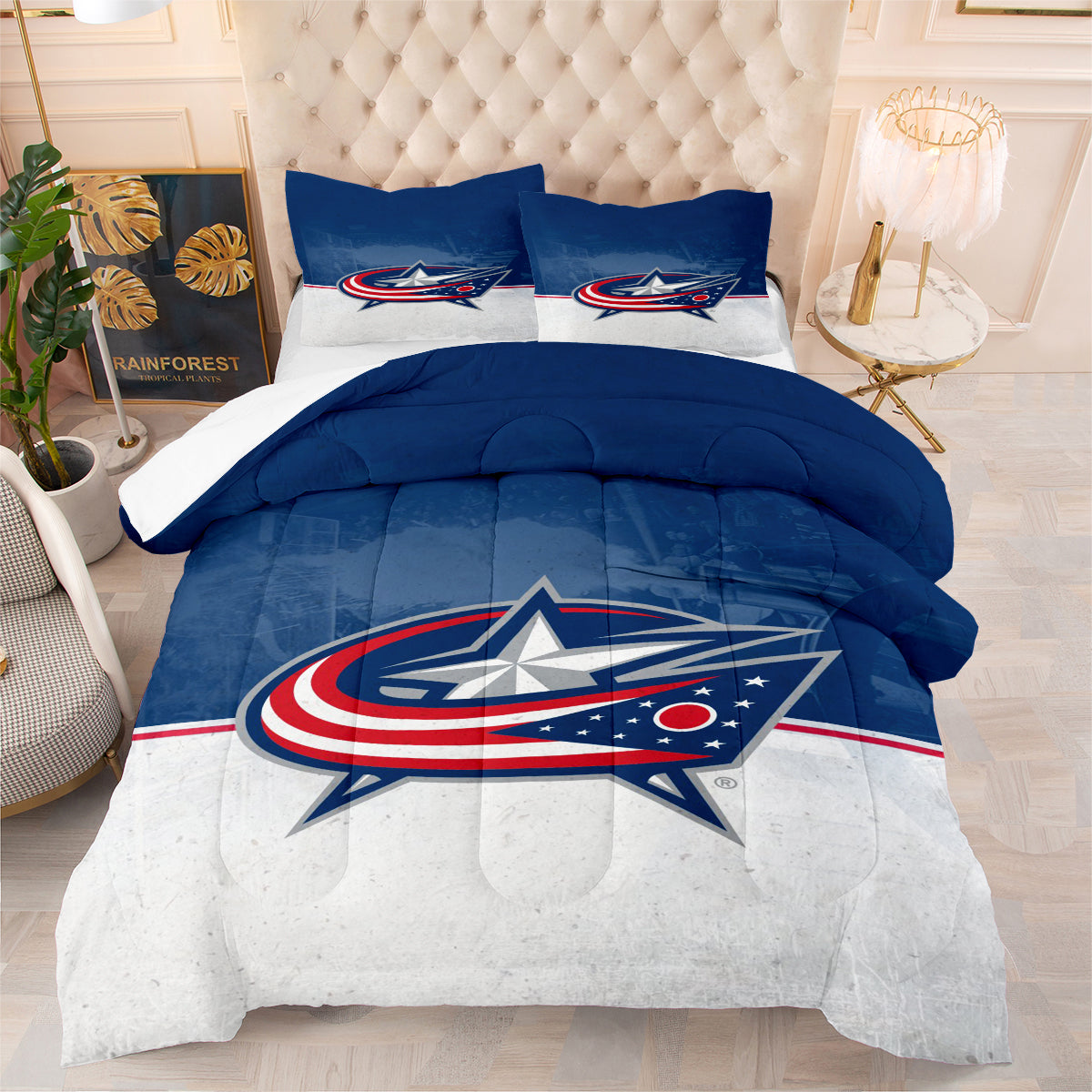 Columbus Hockey Blue Jackets Comforter Pillowcases 3PC Sets Blanket All Season Reversible Quilted Duvet