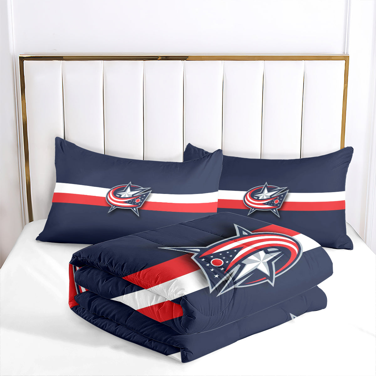 Columbus Hockey Blue Jackets Comforter Pillowcases 3PC Sets Blanket All Season Reversible Quilted Duvet