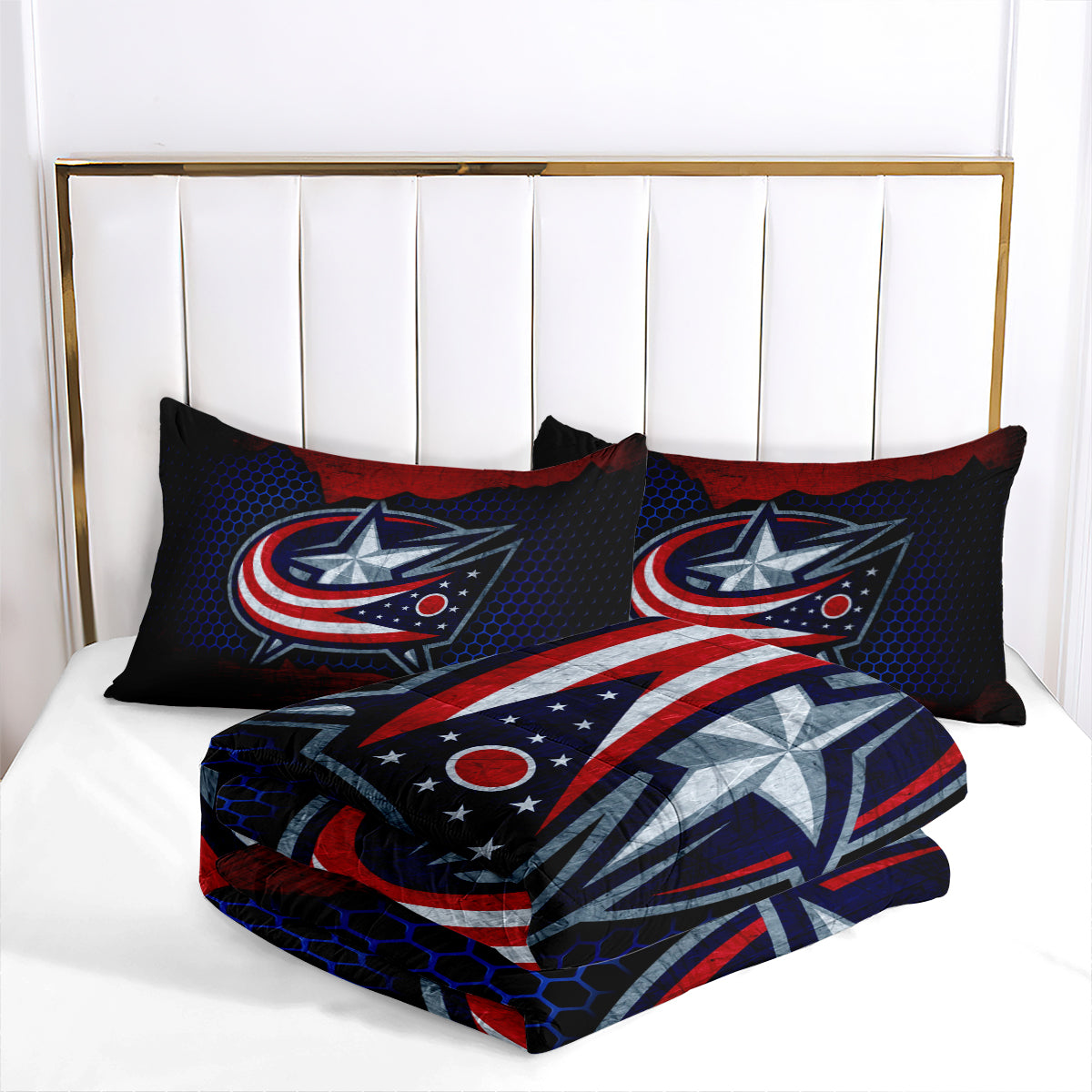 Columbus Hockey Blue Jackets Comforter Pillowcases 3PC Sets Blanket All Season Reversible Quilted Duvet