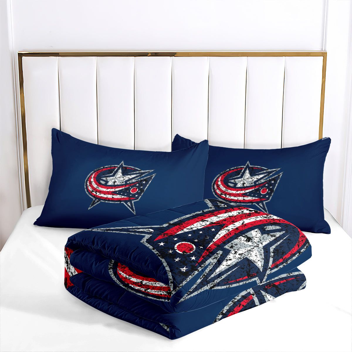 Columbus Hockey Blue Jackets Comforter Pillowcases 3PC Sets Blanket All Season Reversible Quilted Duvet