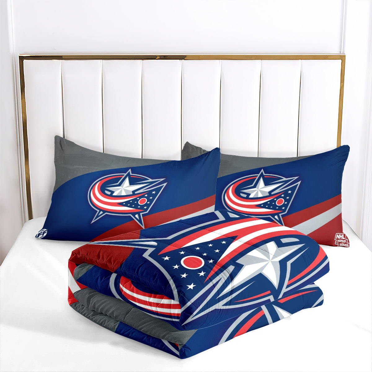 Columbus Hockey Blue Jackets Comforter Pillowcases 3PC Sets Blanket All Season Reversible Quilted Duvet