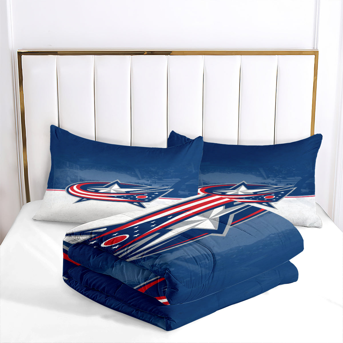 Columbus Hockey Blue Jackets Comforter Pillowcases 3PC Sets Blanket All Season Reversible Quilted Duvet