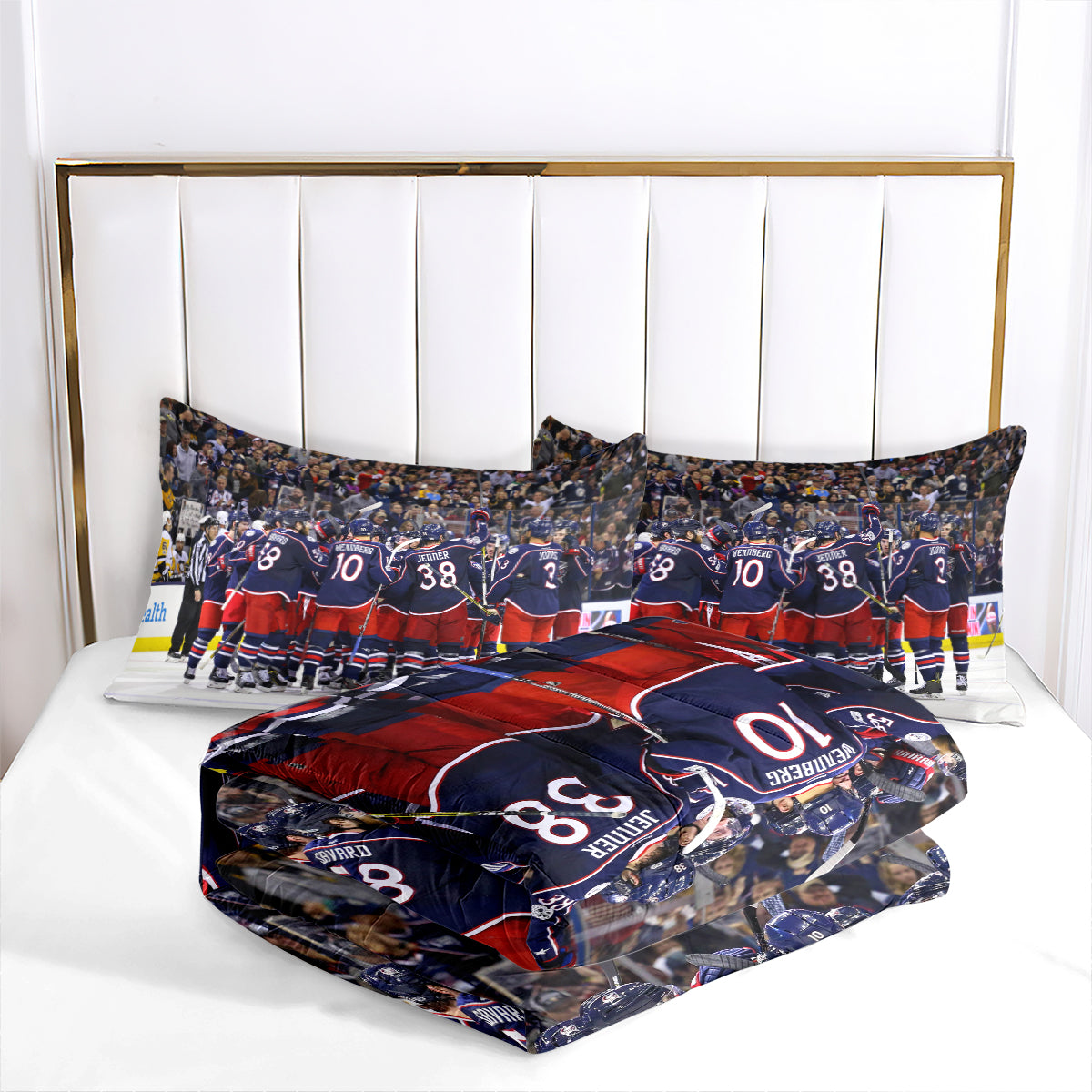 Columbus Hockey Blue Jackets Comforter Pillowcases 3PC Sets Blanket All Season Reversible Quilted Duvet