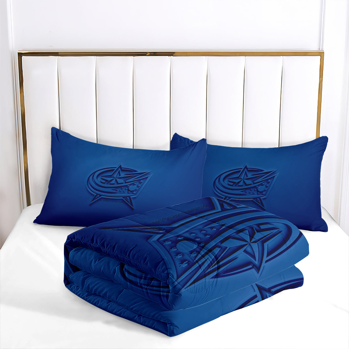 Columbus Hockey Blue Jackets Comforter Pillowcases 3PC Sets Blanket All Season Reversible Quilted Duvet