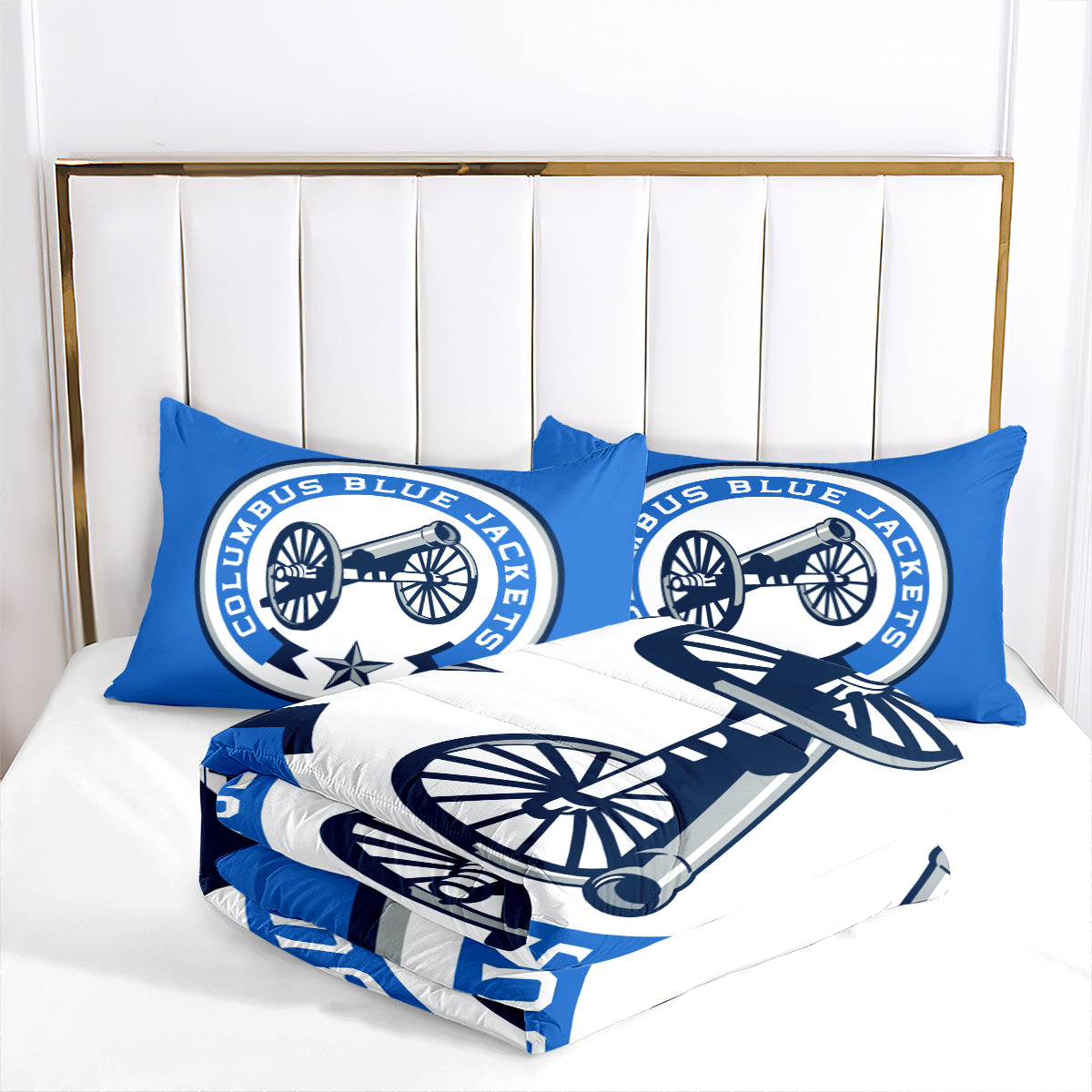 Columbus Hockey Blue Jackets Comforter Pillowcases 3PC Sets Blanket All Season Reversible Quilted Duvet