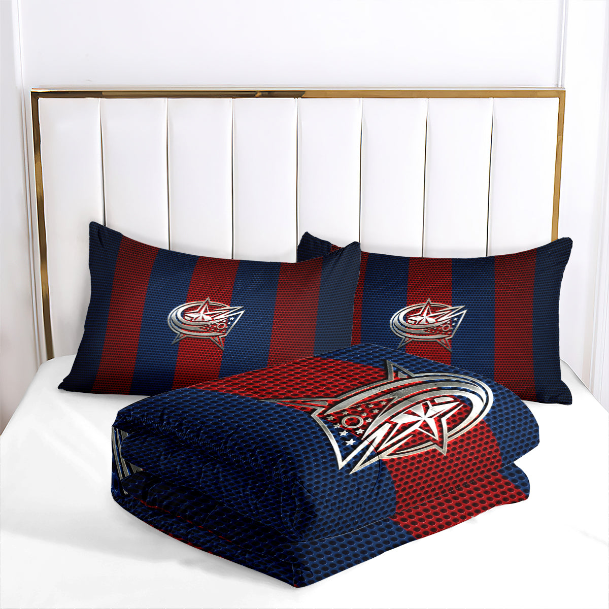 Columbus Hockey Blue Jackets Comforter Pillowcases 3PC Sets Blanket All Season Reversible Quilted Duvet