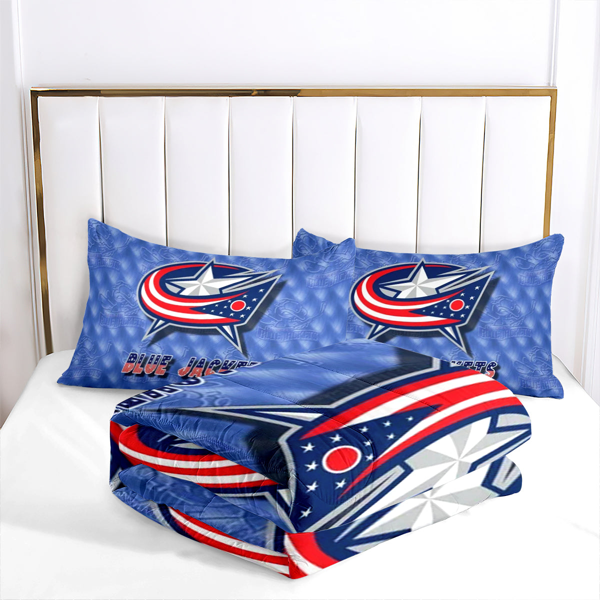 Columbus Hockey Blue Jackets Comforter Pillowcases 3PC Sets Blanket All Season Reversible Quilted Duvet